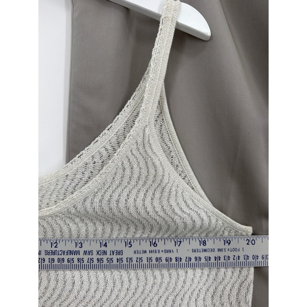 Sigrid Olsen 3 Piece Set Metallic Knit Cardigan Cami Silk Blend Pants Grey 16 L - Picture 7 of 16